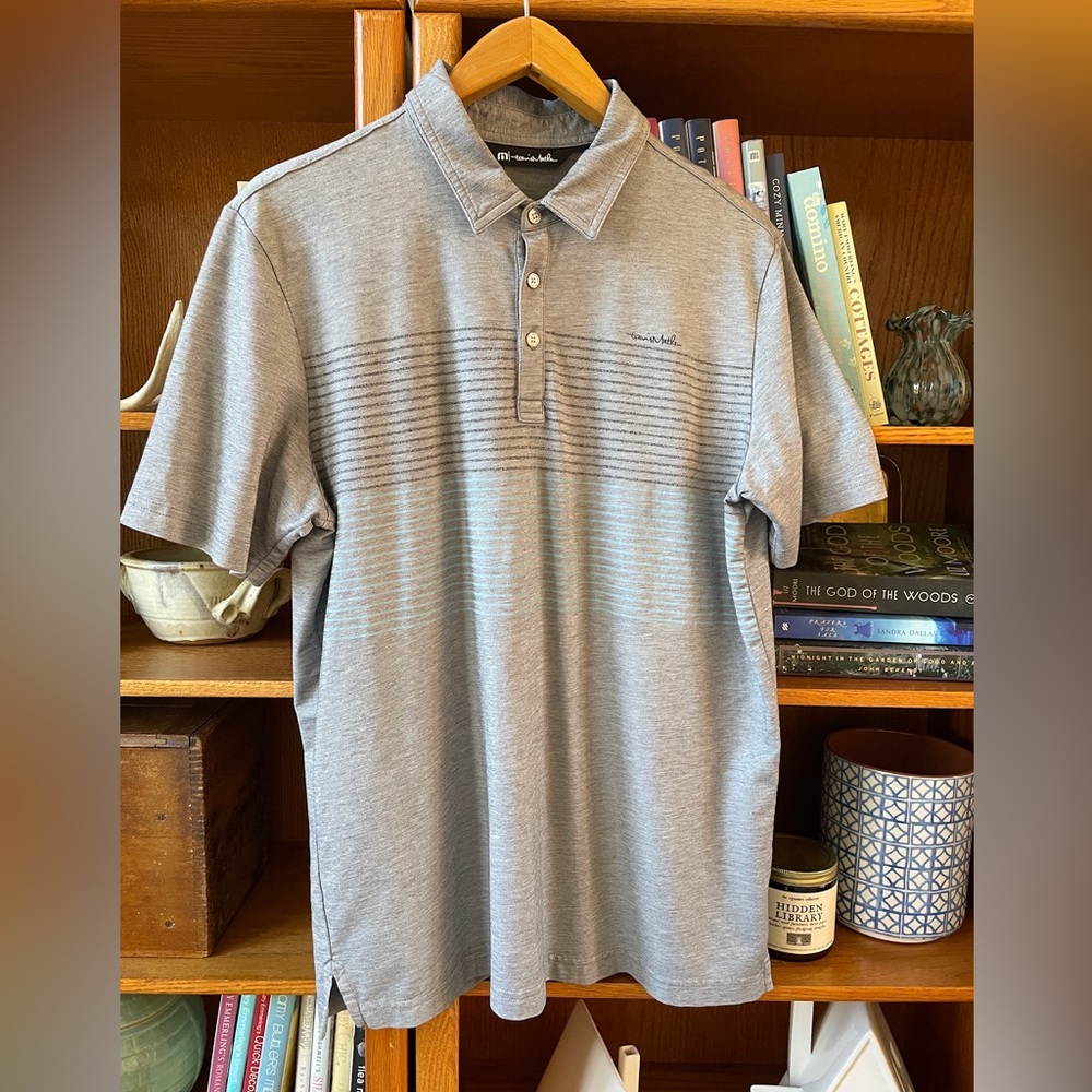 Travis Mathew Quiet Nights Heather Grey Stripe Large Polo